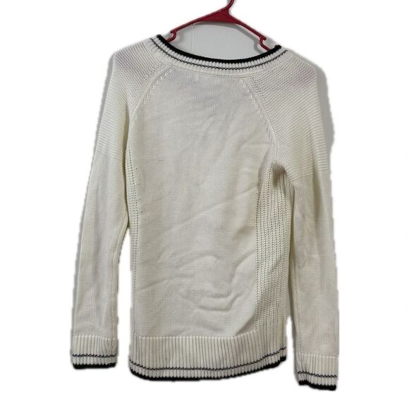 Calvin Klein White and Black V-Neck Sweater‎ with Textured Knit - Picture 2 of 6